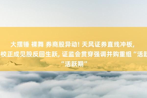 大摆锤 裸舞 券商股异动! 天风证券直线冲板， 国企校正成见股反回生跃， 证监会贯穿强调并购重组“活跃期”
