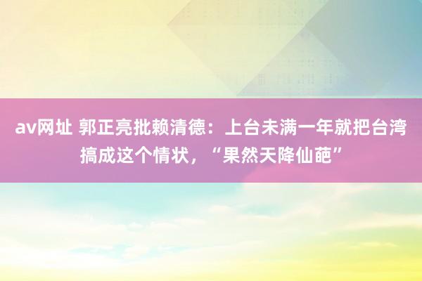 av网址 郭正亮批赖清德：上台未满一年就把台湾搞成这个情状，“果然天降仙葩”